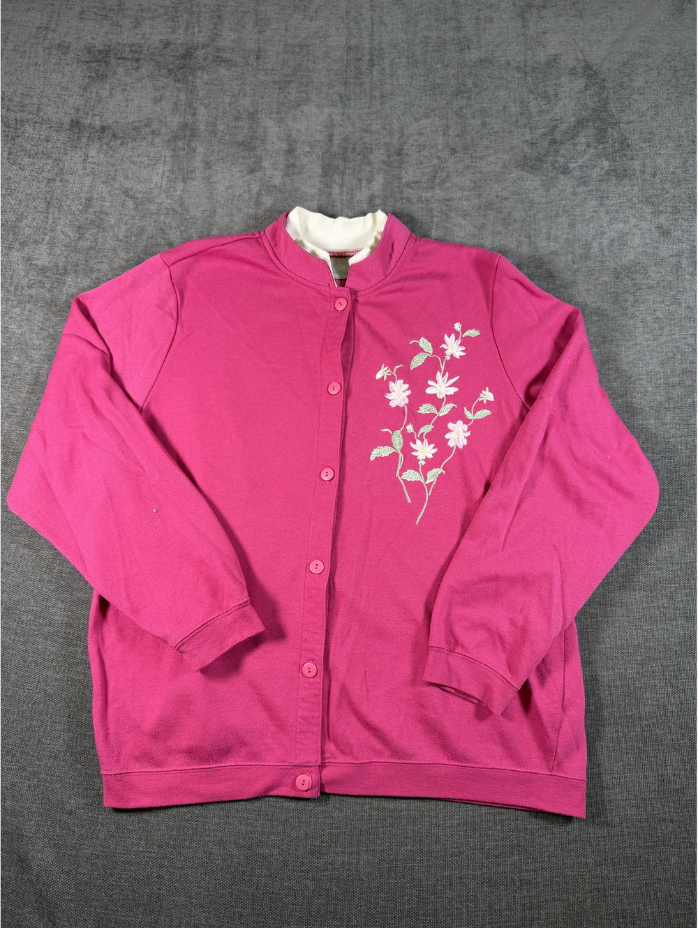 Blair Pink Floral Embroidered Button-Up Cardigan Sweater Medium